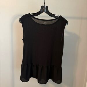 LOFT Black Ruffle Hem Sleeveless Blouse